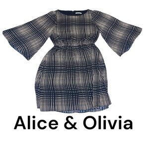 Alice + Olivia Flouncy Dress with Bell Sleeves. Black & Pale Pink Sz Large